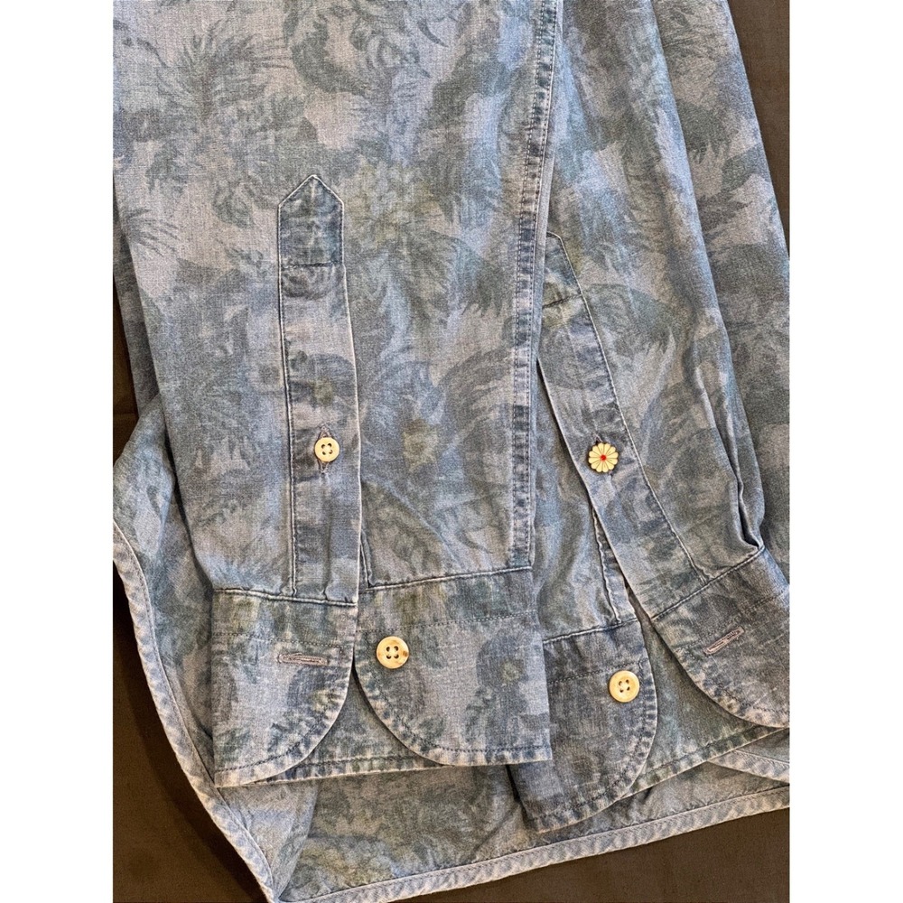 Koike‎ Barcelona Mens Blue Tropical Cotton Button Down Surf shirt L Denim - Picture 8 of 8